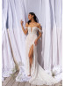 Ivory Lace Tulle Slit Fashionable Wedding Dress With Detachable Straps Ivory Lace Tulle Slit Fashionable Wedding Dress With Detachable Straps